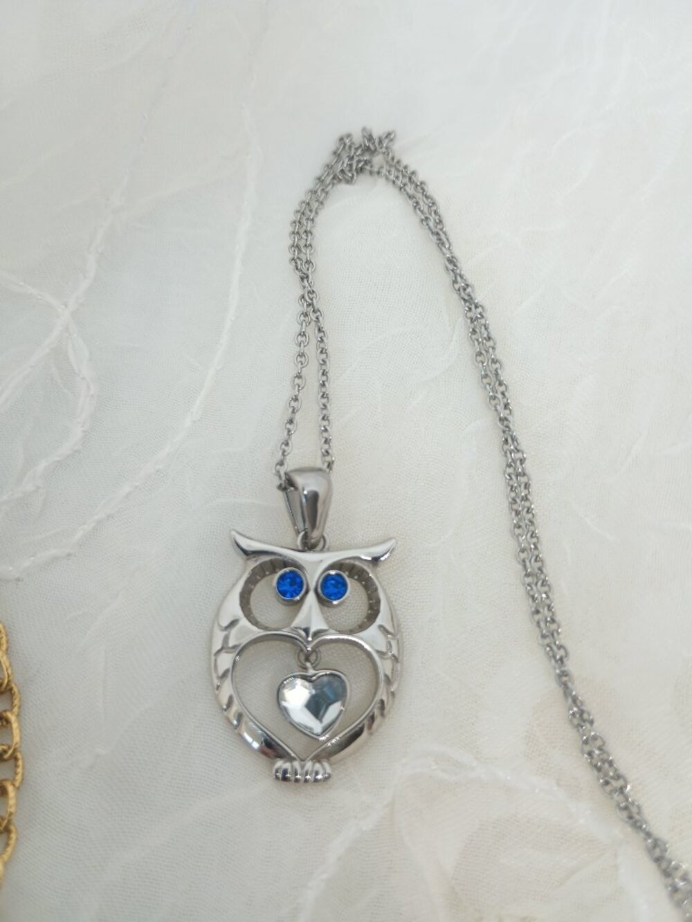 Owl lot~Pink Rhinestone Jelly Belly Necklace,Sarah Cov Ring, Blue Eyed Steel Owl - Picture 9 of 11